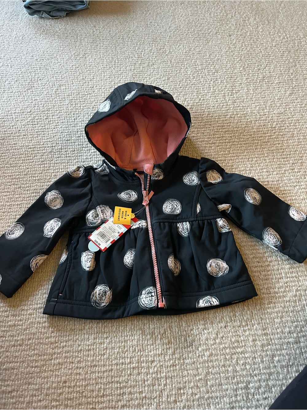 Cat & Jack Black Hooded Raincoat with Pink Lining and White Scribble Dots